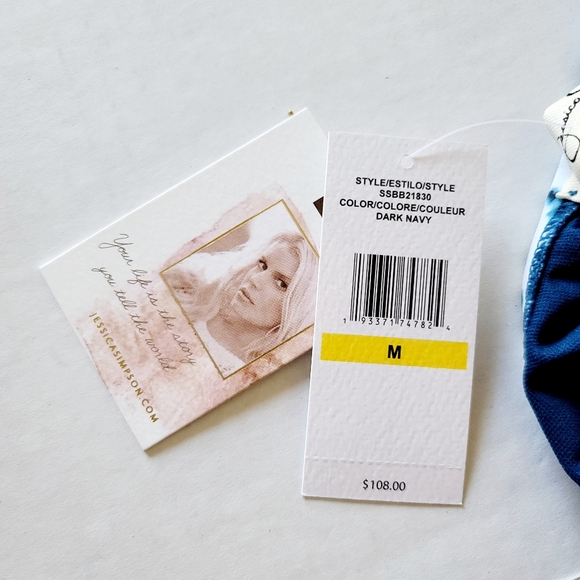 Jessica Simpson one piece swimsuit size M blue print side ruching v neck NWT - Picture 13 of 14